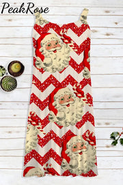 Red Christmas Santa Print Wavy Stripes Sleeveless Dress