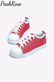 Red Flat Shoes Canvas Sneakers