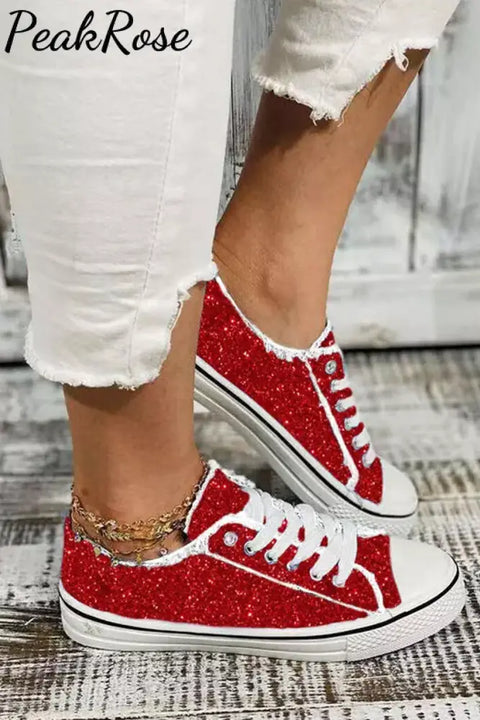 Red Glitter Canvas Shoes