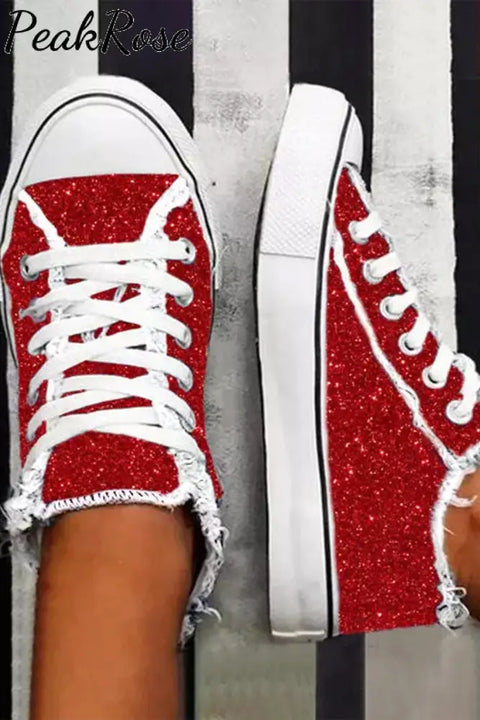 Red Glitter Canvas Shoes