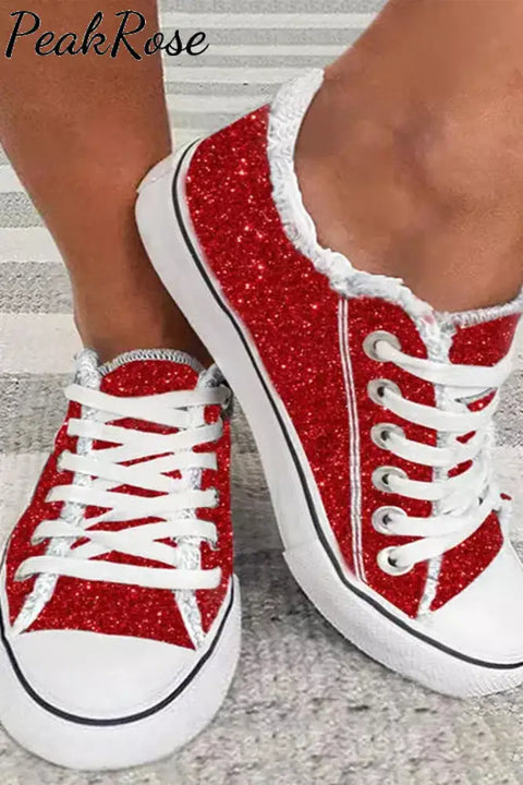 Red Glitter Canvas Shoes / 3.5(35)