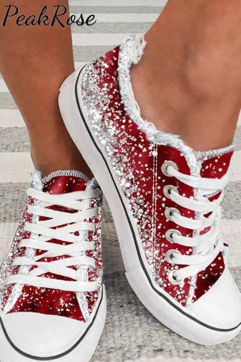 Red Glitter Christmas Canvas Shoes