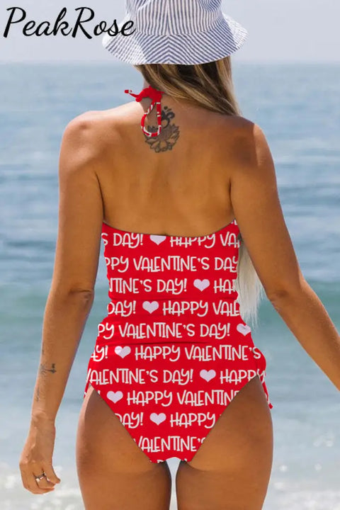 Red Happy Valentine’s Day Words Bikini Swimsuit