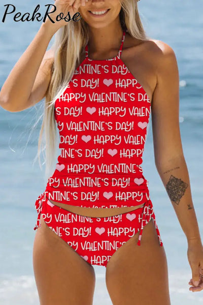 Red Happy Valentine’s Day Words Bikini Swimsuit S /