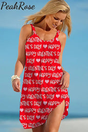 Red Happy Valentine’s Day Words Print Sleeveless Dress S /