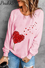 Red Heart Dandelion Round Neck Shift Casual Sweatshirt S / Pink