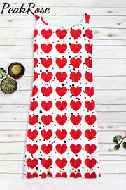 Red Heart Print Sleeveless Dress