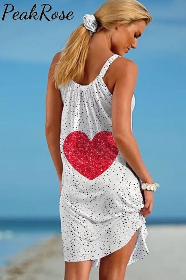 Red Heart Print Sleeveless Dress