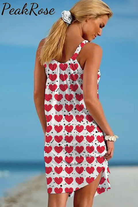 Red Heart Print Sleeveless Dress