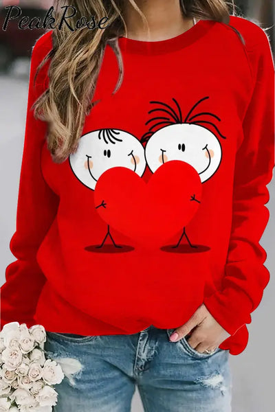 Red Heart-Shape Lovers Print Sweatshirt S /