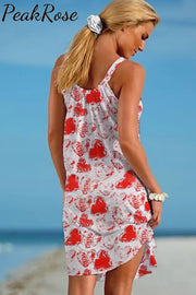 Red Ink Love Print Beach Sleeveless Dress