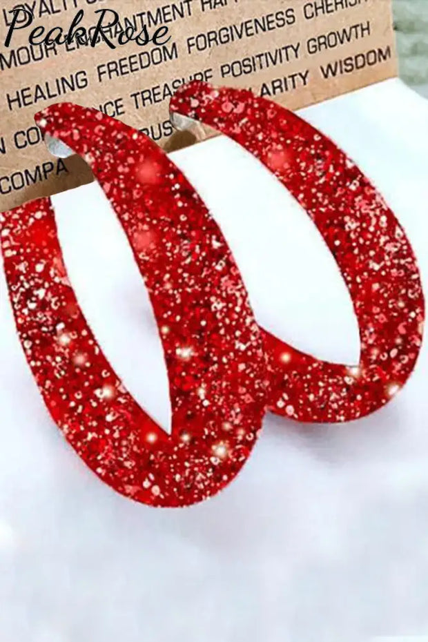 Red Leather Sequined Earrings One-Size