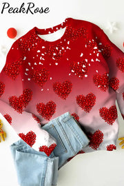 Red Love Heart-Shaped Round Neck Casual Sweatshirt