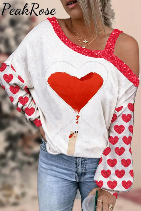 Red Love Hourglass Watercolor Off-Shoulder Blouse