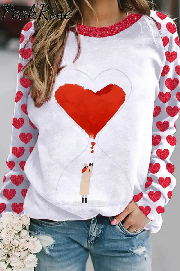 Red Love Hourglass Watercolor Sweatshirt S / White