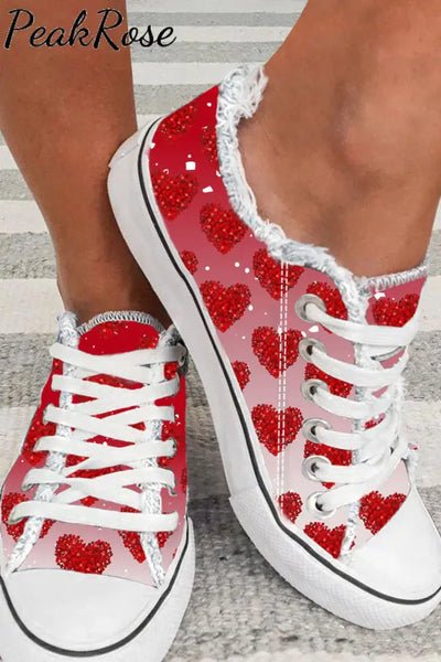 Red Ombre Heart-Shape Daily Canvas Shoes / 3.5(35)