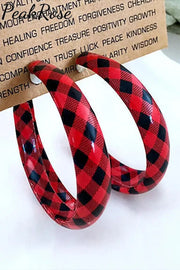 Red Plaid Earrings One-Size