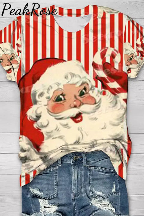 Red Plaid Santa Print T-Shirt