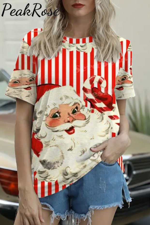 Red Plaid Santa Print T-Shirt