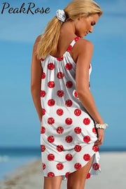 Red Polka Dots Love Print Sleeveless Dress