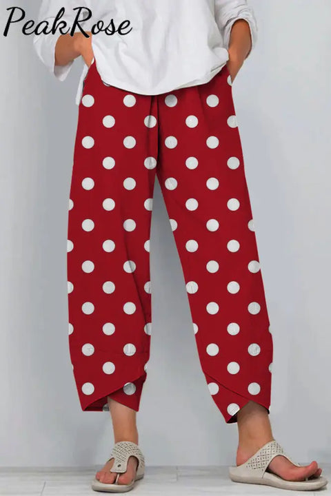 Red Retro Pastoral Polka Dot Style And Three Midgets Western American Football Casual Pants Casual