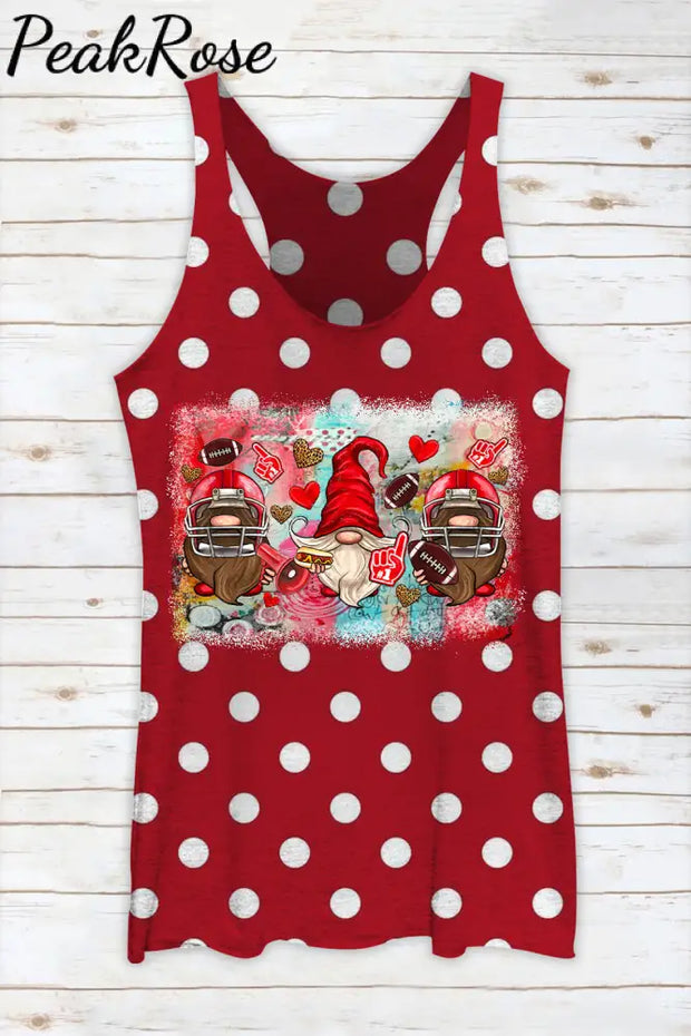 Red Retro Pastoral Polka Dot Style And Three Midgets Western American Football Racerback Tank Top