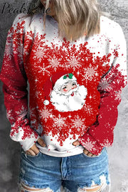 Red Santa Snowman Graphic Round Neck Shift Casual Sweatshirt S /