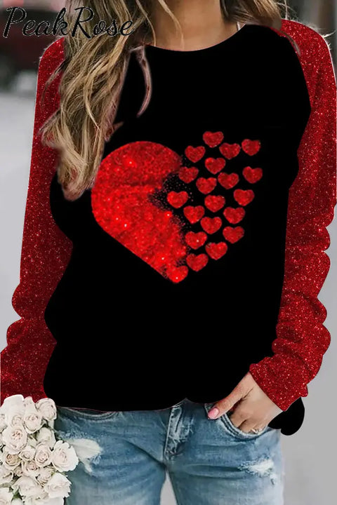 Red Sequin Love Black Sweatshirt