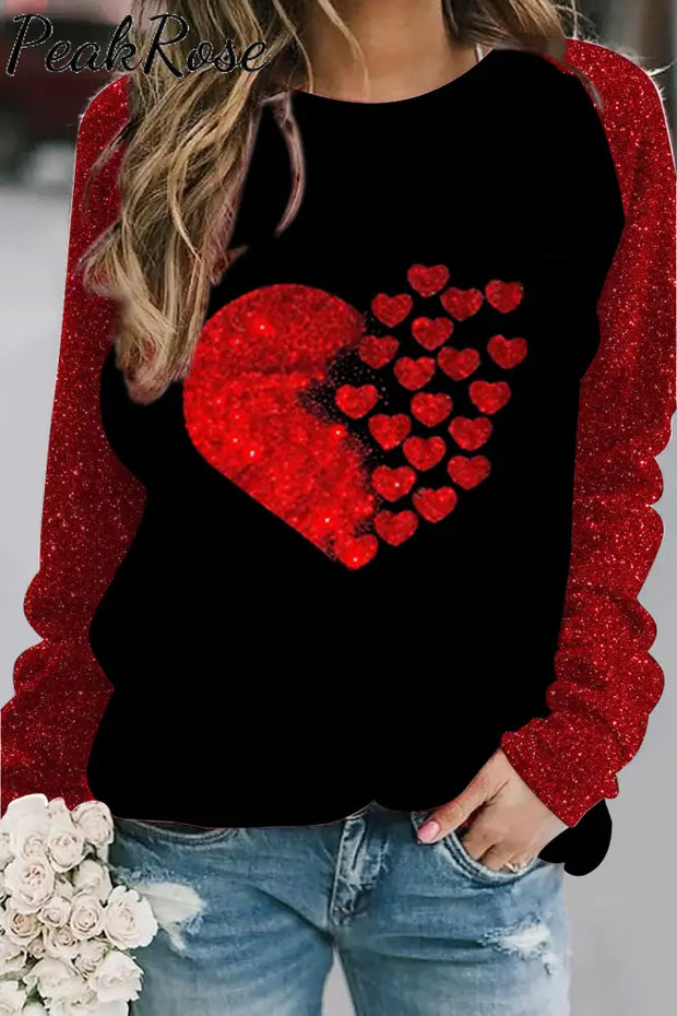 Red Sequin Love Black Sweatshirt S /