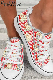 Red Striped Christmas Santa Print Shoes Canvas Sneakers