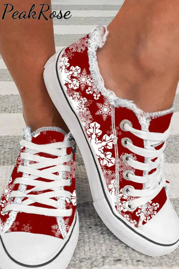 Red With White Snowflake Canvas Shoes