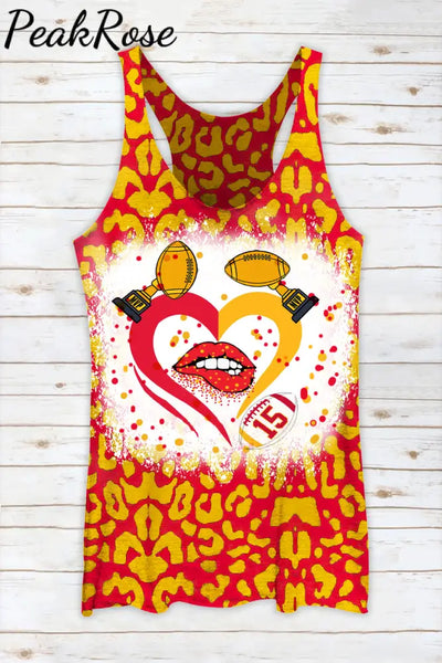 Red & Yellow Leopard Print Championship Trophy Kiss Of Love Racerback Tank Top