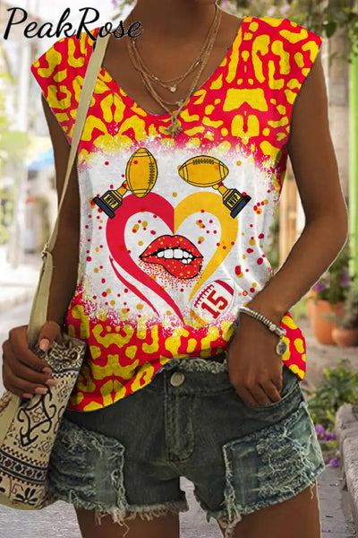 Red & Yellow Leopard Print Championship Trophy Kiss Of Love V-Neck Tank Top