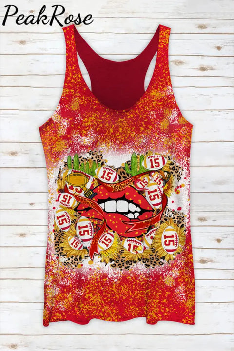 Red & Yellow Leopard Print Championship Trophy Mvp Number Love Kiss Racerback Tank Top