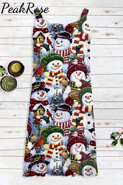 Retro Christmas Snowman Print Sleeveless Dress