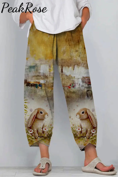 Retro Chronology Easter Bunny Warm Color Painting Casual Pants Casual Pant