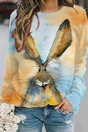 Retro Easter Cute Bunny Watercolor Floral Print Sweatshirt