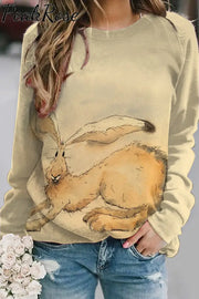 Retro Easter Cute Bunny Watercolor Floral Print Sweatshirt