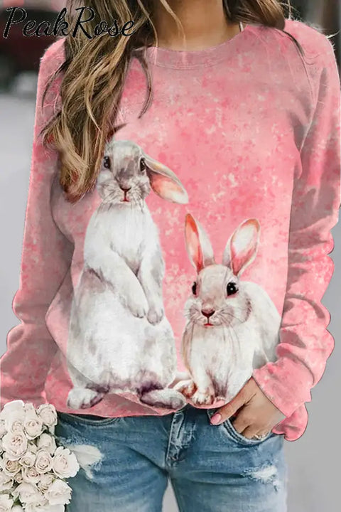 Retro Easter Cute Bunny Watercolor Floral Print Sweatshirt