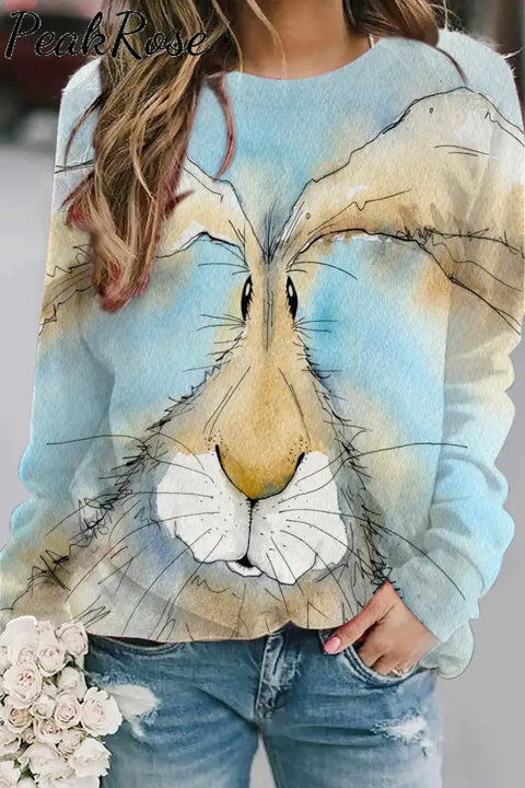 Retro Easter Cute Bunny Watercolor Floral Print Sweatshirt