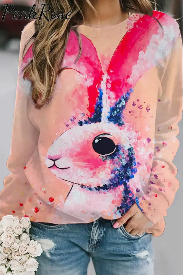 Retro Easter Cute Bunny Watercolor Floral Print Sweatshirt