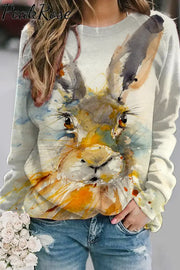 Retro Easter Cute Bunny Watercolor Floral Print Sweatshirt