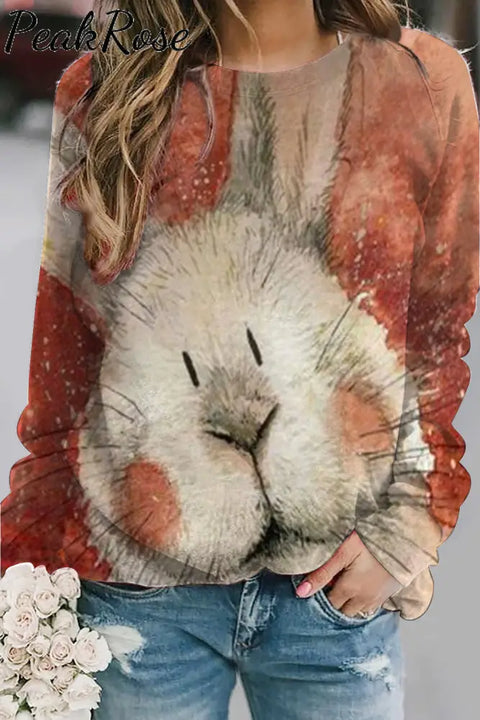 Retro Easter Cute Bunny Watercolor Floral Print Sweatshirt