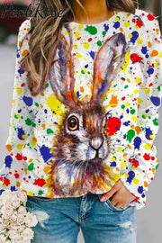 Retro Easter Cute Bunny Watercolor Floral Print Sweatshirt Splash Ink / S