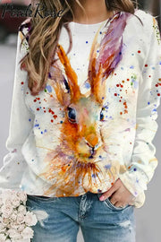 Retro Easter Cute Bunny Watercolor Floral Print Sweatshirt Tie Dye / S