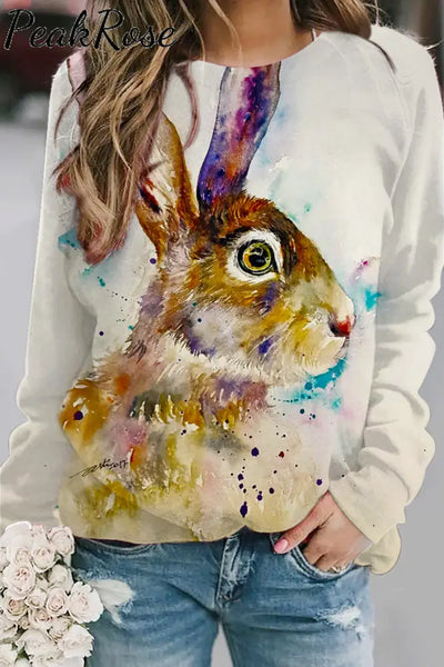 Retro Easter Cute Bunny Watercolor Floral Print Sweatshirt Tie Dye / S