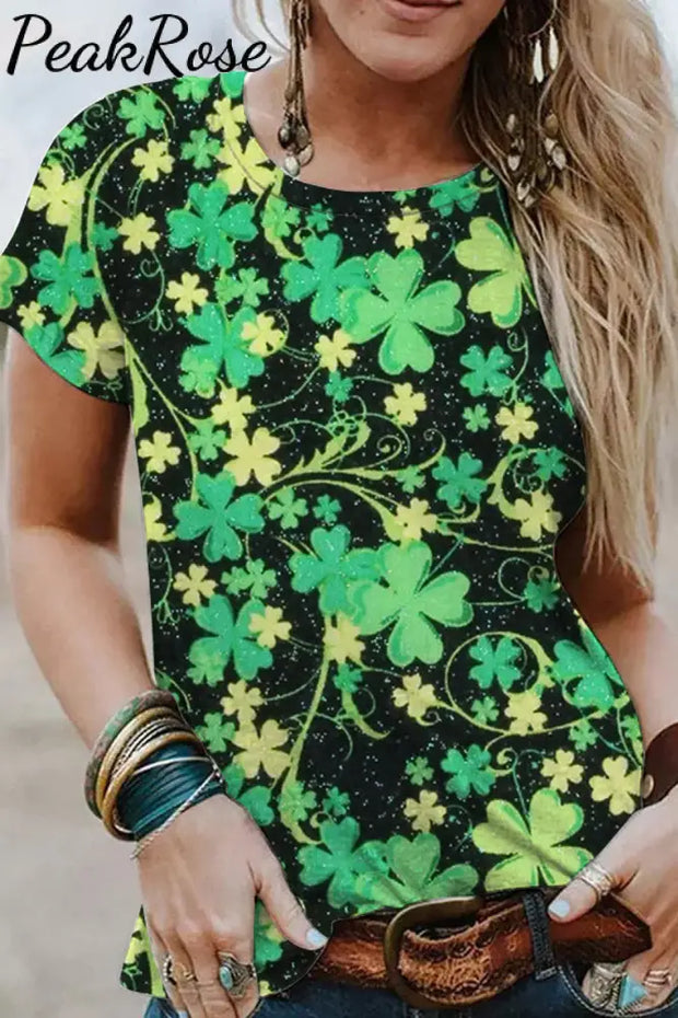 Retro Four-Leaf Clover Full Print Short-Sleeved T-Shirt T-Shirt