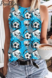 Retro Goal Soccer Ball Football Print Tank Top Blue / S