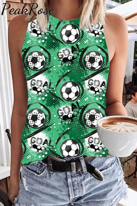 Retro Goal Soccer Ball Football Print Tank Top Green / S