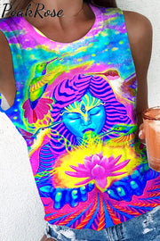 Retro Hippie Art Goddess Tie Dye Print Tank Top Photo Color / S